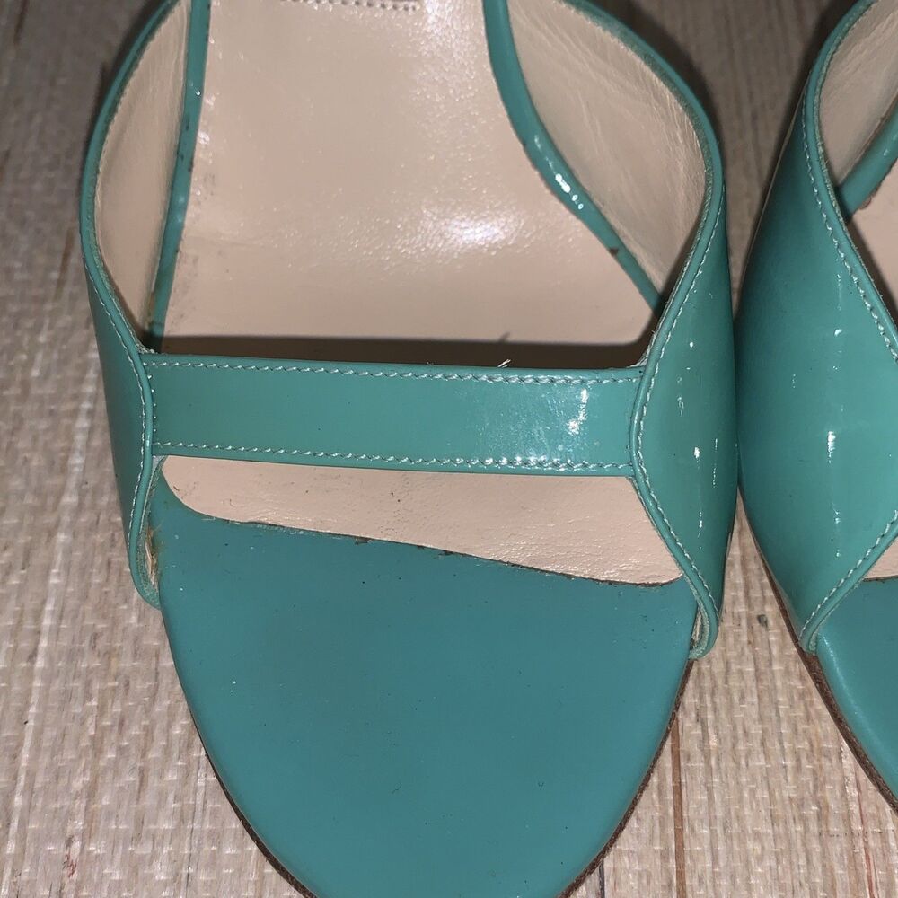 Jimmy Choo Turquoise/Green Patent Leather Sandals Preppy Office Womens 8 EU 38 - Picture 13 of 16